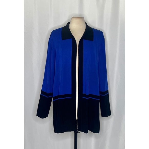 Exclusively MISOOK Woman Black Blue Colorblock Stripe Cardigan Sweater Office 2X - Picture 1 of 10
